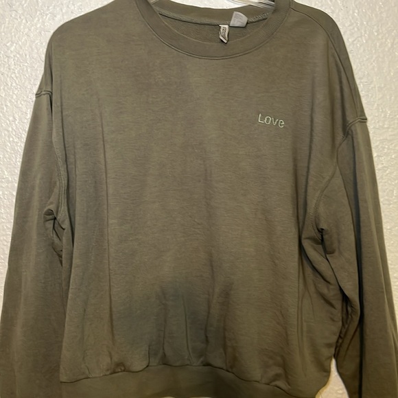 Divided sage green sweater with Love embroidered on the front size large - Picture 2 of 8